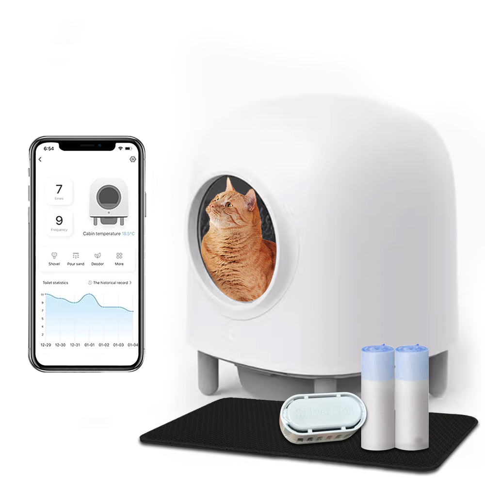 GEOOROOD PET CAT LITTER BOX WITH APP CONTROL  II WHITE