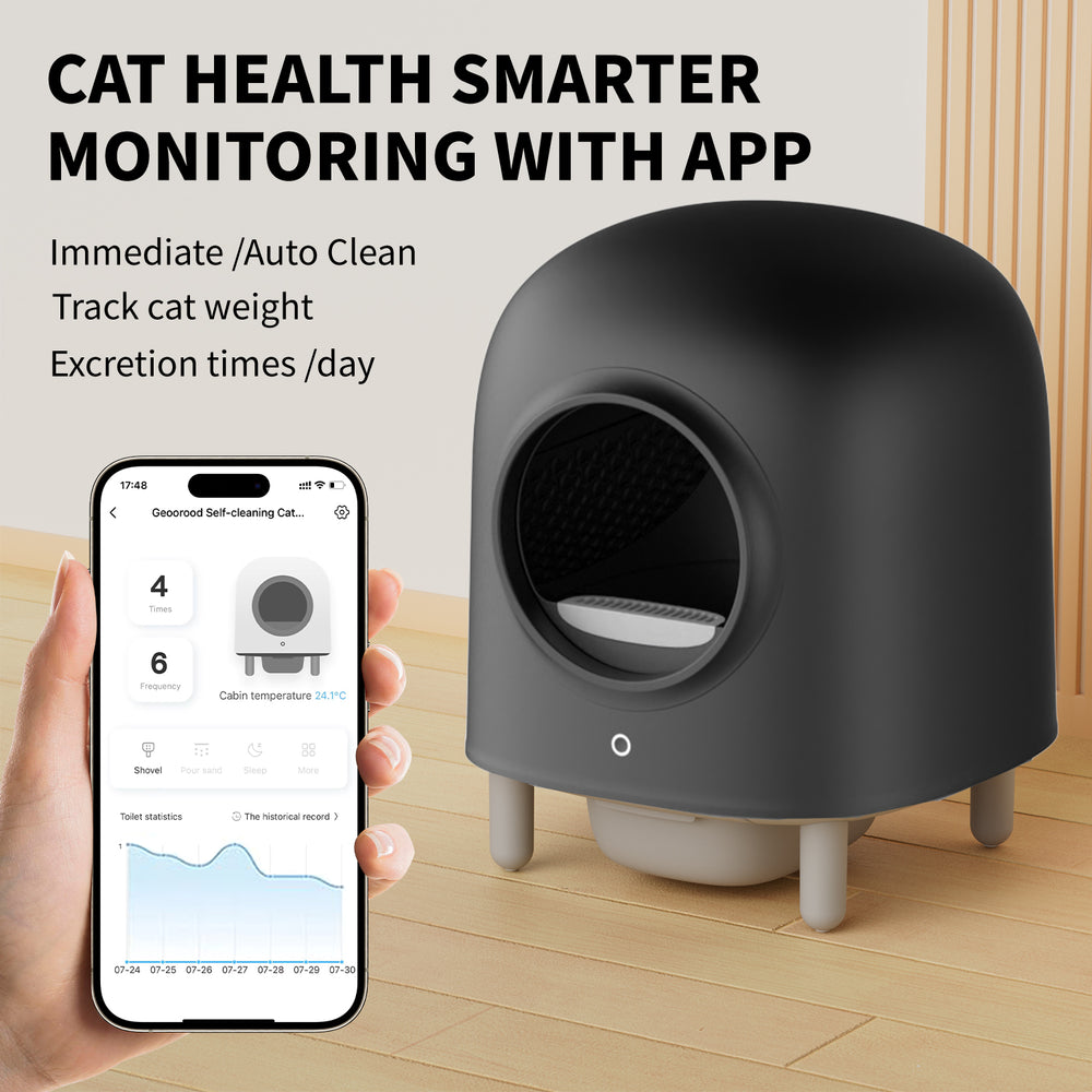 GEOOROOD PET CAT LITTER BOX WITH APP CONTROL  II BLACK