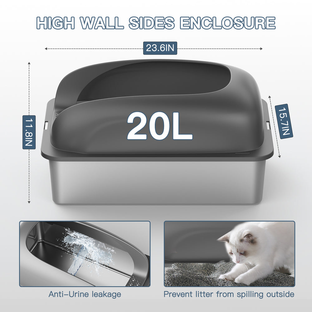 Geoorood Pet Cat Litter Box Stainless Steel with 20L capability