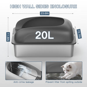 Geoorood Pet Cat Litter Box Stainless Steel with 20L capability