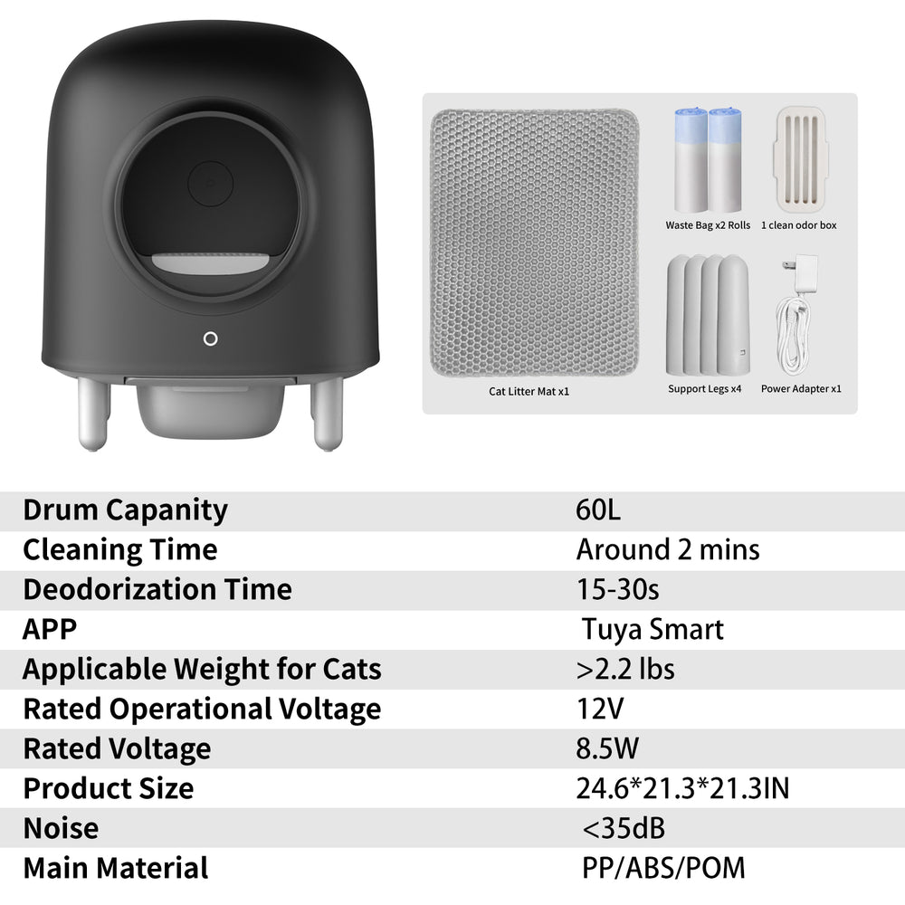 GEOOROOD PET CAT LITTER BOX WITH APP CONTROL  II BLACK