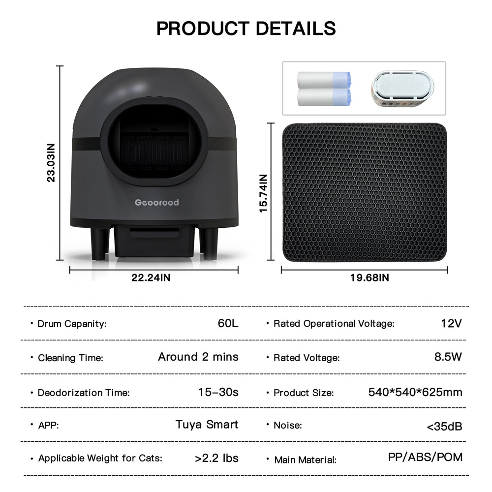 GEOOROOD PET CAT LITTER BOX WITH APP CONTROL