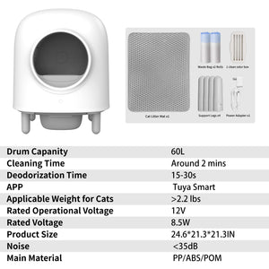 GEOOROOD PET CAT LITTER BOX WITH APP CONTROL  II WHITE
