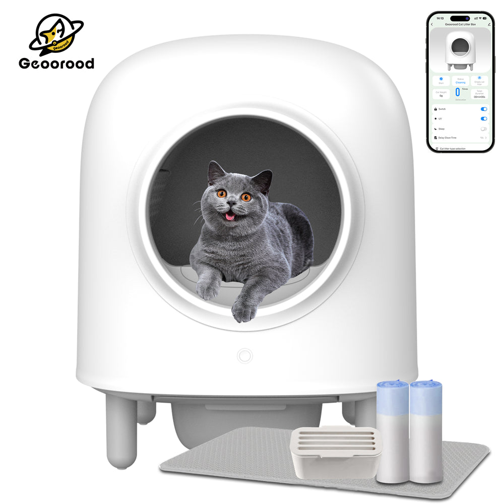 GEOOROOD PET CAT LITTER BOX WITH APP CONTROL  II WHITE